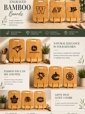 “Custom Engraved Bamboo Cutting Board Personalized Gift Premium Laser Engraved